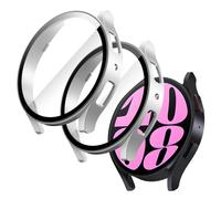 JETech Funda con Protector de Pantalla para Samsung Galaxy Watch 6 40mm, Carcasa Protección General, Cristal Vidrio Templado Incorporado Alta Sensibilidad, 2 Unidades (Plata)