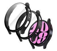 JETech Funda con Protector de Pantalla para Samsung Galaxy Watch 6 40mm, Carcasa Protección General, Cristal Vidrio Templado Incorporado Alta Sensibilidad, 2 Unidades (Negro)