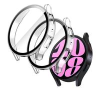 JETech Funda con Protector de Pantalla para Samsung Galaxy Watch 6 40mm, Carcasa Protección General, Cristal Vidrio Templado Incorporado Alta Sensibilidad, 2 Unidades (Transparente)