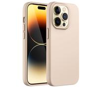JETech Funda de Silicona para iPhone 14 Pro, Beige | Tacto Suave Sedoso, Carcasa Protección Antigolpes, Resistente a Arañazos, Forro de Microfibra