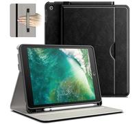 JETech Funda Ejecutiva para iPad 6.ª/5.ª Gen 9,7" (2018/2017), Negro | Carcasa Diseño de Piel PU, Portalápiz y Bolsillo, Visión Multiángulo