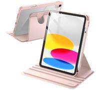 JETech Funda Giratoria para iPad (A16) 11.ª/10.ª Generación (2025/2022) con Soporte para Pencil, Carcasa Soporte Rotación de 360 Grados Protectora Respaldo Clara (Rosa Arena)