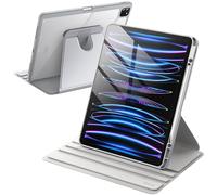 JETech Funda Giratoria para iPad Pro 12,9" 6/5/4/3, Plata | Para 2022/2021/2020/2018 Modelo, Soporte Giratorio 360°, Diseño con Carcasa Trasera Transparente con Soporte para Pencil