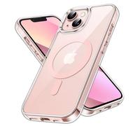 JETech Funda Magnética para iPhone 13 6,1 Pulgadas Compatible con MagSafe Carga Inalámbrica, Carcasa Antigolpes, Parte Trasera Transparente Anti-Arañazos (Transparente/Rosado)