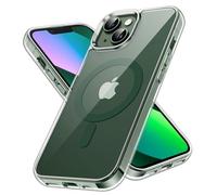 JETech Funda Magnética para iPhone 13 6,1 Pulgadas Compatible con MagSafe Carga Inalámbrica, Carcasa Antigolpes, Parte Trasera Transparente Anti-Arañazos (Transparente/Verde Alpino)