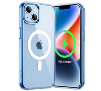 JETech Funda Magnética para iPhone 14 6,1 Pulgadas, Compatible con MagSafe Carga Inalámbrica, Carcasa Bumper Teléfono Antigolpes, Parte Trasera Transparente Anti-Arañazos (Azul Alpino/Blanco)