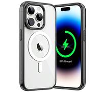 JETech Funda Magnética para iPhone 14 Pro 6,1 Pulgadas, Compatible con MagSafe Carga Inalámbrica, Carcasa Bumper Teléfono Antigolpes, Parte Trasera Transparente Anti-Arañazos (Negro/Blanco)