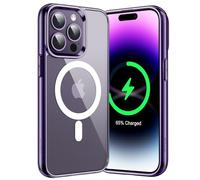 JETech Funda Magnética para iPhone 14 Pro MAX 6,7 Pulgadas, Compatible con MagSafe Carga Inalámbrica, Carcasa Bumper Teléfono Antigolpes, Parte Trasera Transparente Anti-Arañazos (Morado Oscuro)
