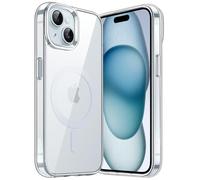 JETech Funda Magnética para iPhone 15 6,1 Pulgadas, Compatible con MagSafe Carga Inalámbrica, Carcasa Bumper Teléfono Antigolpes, Parte Trasera Transparente Anti-Arañazos (Transparente/Azul)