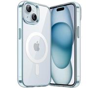 JETech Funda Magnética para iPhone 15 6,1 Pulgadas, Compatible con MagSafe Carga Inalámbrica, Carcasa Bumper Teléfono Antigolpes, Parte Trasera Transparente Anti-Arañazos (Azul)