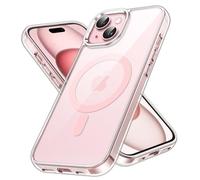 JETech Funda Magnética para iPhone 15 6,1 Pulgadas, Compatible con MagSafe Carga Inalámbrica, Carcasa Bumper Teléfono Antigolpes, Parte Trasera Transparente Anti-Arañazos (Transparente/Rosado)