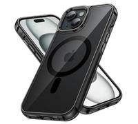 JETech Funda Magnética para iPhone 15 6,1 Pulgadas, Compatible con MagSafe Carga Inalámbrica, Carcasa Bumper Teléfono Antigolpes, Parte Trasera Transparente Anti-Arañazos (Negro)