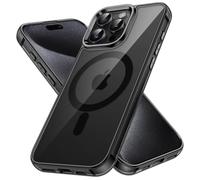 JETech Funda Magnética para iPhone 15 Pro 6,1 Pulgadas, Compatible con MagSafe Carga Inalámbrica, Carcasa Antigolpes, Parte Trasera Transparente Anti-Arañazos (Negro)