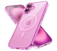 JETech Funda Magnética para iPhone 16 6,1 Pulgadas Compatible con MagSafe, Carcasa Antigolpes, Anti-Arañazos Respaldo Transparente (Rosado)
