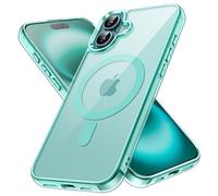 JETech Funda Magnética para iPhone 16 6,1 Pulgadas Compatible con MagSafe, Carcasa Antigolpes, Anti-Arañazos Respaldo Transparente (Azul Verde)
