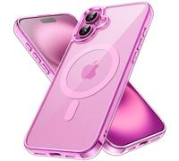 JETech Funda Magnética para iPhone 16 Plus 6,7 Pulgadas Compatible con MagSafe, Carcasa Antigolpes, Anti-Arañazos Respaldo Transparente (Rosado)