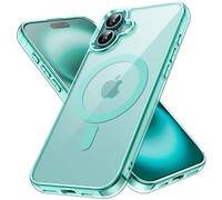 JETech Funda Magnética para iPhone 16 Plus 6,7 Pulgadas Compatible con MagSafe, Carcasa Antigolpes, Anti-Arañazos Respaldo Transparente (Azul Verde)