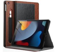 JETech Funda para iPad 10,2 Pulgadas, 9.ª/8.ª/7.ª Generación (2021/2020/2019) con Portalápiz, Soporte Multiángulo, Carcasa Protectora TPU Suave, Auto-Sueño/Estela (Negro/Marrón)