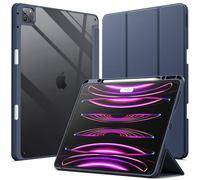 JETech Funda para iPad Pro 12,9 Pulgadas (2022/2021/2020/2018) con Portalápiz, Clara Transparente Carcasa Trasera Slim Soporte Antigolpes Cover Tableta (Azul Marino)