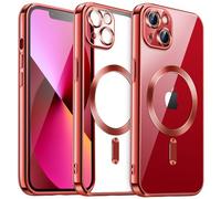 JETech Funda Suave Claro para iPhone 13 6,1 Pulgadas, Lente Cámara Protección Completa, Compatible con MagSafe Carga Inalámbrica, Carcasa TPU Galvanizada Antigolpes (Rojo Brillante)