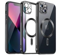 JETech Funda Suave Claro para iPhone 13 6,1 Pulgadas, Lente Cámara Protección Completa, Compatible con MagSafe Carga Inalámbrica, Carcasa TPU Galvanizada Antigolpes (Negro)