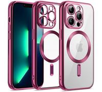JETech Funda Suave Claro para iPhone 13 Pro 6,1 Pulgadas, Lente Cámara Protección Completa, Compatible con MagSafe Carga Inalámbrica, Carcasa TPU Galvanizada Antigolpes (Rosa Rojo)