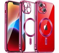 JETech Funda Suave Claro para iPhone 14 Plus 6,7 Pulgadas, Lente Cámara Protección Completa, Compatible con MagSafe Carga Inalámbrica, Carcasa TPU Galvanizada Antigolpes (Rosa Rojo)