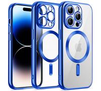 JETech Funda Suave Claro para iPhone 14 Pro 6,1 Pulgadas, Lente Cámara Protección Completa, Compatible con MagSafe Carga Inalámbrica, Carcasa TPU Galvanizada Antigolpes (Azul Oscuro)
