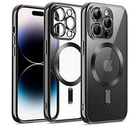 JETech Funda Suave Claro para iPhone 14 Pro 6,1 Pulgadas, Lente Cámara Protección Completa, Compatible con MagSafe Carga Inalámbrica, Carcasa TPU Galvanizada Antigolpes (Negro)