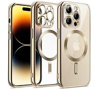 JETech Funda Suave Claro para iPhone 14 Pro MAX 6,7 Pulgadas, Lente Cámara Protección Completa, Compatible con MagSafe Carga Inalámbrica, Carcasa TPU Galvanizada Antigolpes (Oro)