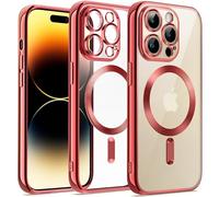 JETech Funda Suave Claro para iPhone 14 Pro MAX 6,7 Pulgadas, Lente Cámara Protección Completa, Compatible con MagSafe Carga Inalámbrica, Carcasa TPU Galvanizada Antigolpes (Rojo Brillante)