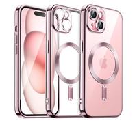 JETech Funda Suave Claro para iPhone 15 6,1 Pulgadas, Lente Cámara Protección Completa, Compatible con MagSafe Carga Inalámbrica, Carcasa TPU Galvanizada Antigolpes (Rosado)