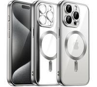 JETech Funda Suave Claro para iPhone 15 Pro MAX 6,7 Pulgadas, Lente Cámara Protección Completa, Compatible con MagSafe Carga Inalámbrica, Carcasa TPU Galvanizada Antigolpes (Plata Mate)