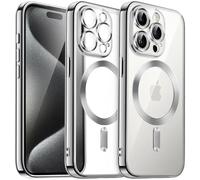 JETech Funda Suave Claro para iPhone 15 Pro MAX 6,7 Pulgadas, Lente Cámara Protección Completa, Compatible con MagSafe Carga Inalámbrica, Carcasa TPU Galvanizada Antigolpes (Plata)