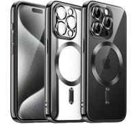 JETech Funda Suave Claro para iPhone 15 Pro MAX 6,7 Pulgadas, Lente Cámara Protección Completa, Compatible con MagSafe Carga Inalámbrica, Carcasa TPU Galvanizada Antigolpes (Negro)