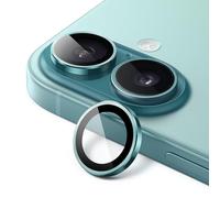 JETech Protector de Lente Cámara para iPhone 16 6,1 Pulgadas y iPhone 16 Plus 6,7 Pulgadas, Cristal Vidrio Templado 9H Individuo Anillo Metal, 1 Juego (Azul Verde)