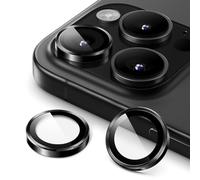 JETech Protector de Lente Cámara para iPhone 16 Pro 6,3 Pulgadas y iPhone 16 Pro Max 6,9 Pulgadas, Cristal Vidrio Templado 9H Individuo Anillo Metal, 1 Juego (Negro)