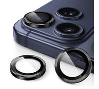 JETech Protector de Lente Cámara para iPhone 17 Pro 6,3 Pulgadas y iPhone 17 Pro Max 6,9 Pulgadas, Cristal Vidrio Templado 9H Individuo Anillo Metal Cubierta, HD Clara, 1 Juego (Negro)