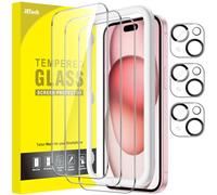 JETech Protector de Pantalla para iPhone 15 6,1 Pulgadas y Protector Lente Cámara, Sin Burbujas, Marco de Instalación Fácil, Cristal Vidrio Templado, HD Transparente, 3 Paquetes Cada Uno
