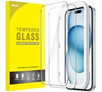 JETech Protector de Pantalla para iPhone 15 Plus 6,7 Pulgadas, Sin Burbujas, Cristal Vidrio Templado, con Marco de Instalación Fácil, Amigable para Funda, HD Transparente, 2 Unidades