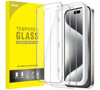 JETech Protector de Pantalla para iPhone 15 Pro 6,1 Pulgadas, Cristal Vidrio Templado, con Marco de Instalación Fácil, Amigable para Funda, HD Transparente, 3 Unidades