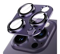 JETech Protector Lente Cámara para iPhone 14 Pro 6,1 Pulgadas y iPhone 14 Pro Max 6,7 Pulgadas, Cobertura Completa 9H Cristal Vidrio Templado Anillo, Placa Metal Mate, 1 Unidades (Morado oscuro)