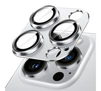 JETech Protector Lente Cámara para iPhone 14 Pro 6,1 Pulgadas y iPhone 14 Pro Max 6,7 Pulgadas, Cobertura Completa 9H Cristal Vidrio Templado Anillo, Placa Metal Mate, 1 Unidades (Plata)