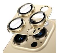 JETech Protector Lente Cámara para iPhone 14 Pro 6,1 Pulgadas y iPhone 14 Pro Max 6,7 Pulgadas, Cobertura Completa 9H Cristal Vidrio Templado Anillo, Placa Metal Mate, 1 Unidades (Oro)