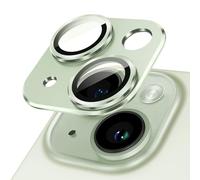 JETech Protector Lente Cámara para iPhone 15 6,1 Pulgadas y iPhone 15 Plus 6,7 Pulgadas, Cobertura Completa 9H Cristal Vidrio Templado Anillo, Placa Metal Mate, 1 Unidades (Verde)