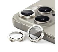 JETech Protector Lente Cámara para iPhone 15 Pro 6,1 Pulgadas y iPhone 15 Pro Max 6,7 Pulgadas, Bling Glitter Individuo 9H Vidrio Templado Anillo Metal Funda, 1 Juego (Titanio Natural)