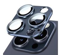 JETech Protector Lente Cámara para iPhone 15 Pro 6,1 Pulgadas y iPhone 15 Pro Max 6,7 Pulgadas, Cobertura Completa 9H Cristal Vidrio Templado Anillo, Placa Metal Mate, 1 Unidades (Azul)