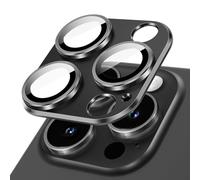 JETech Protector Lente Cámara para iPhone 15 Pro 6,1 Pulgadas y iPhone 15 Pro Max 6,7 Pulgadas, Cobertura Completa 9H Cristal Vidrio Templado Anillo, Placa Metal Mate, 1 Unidades (Negro espacial)