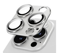 JETech Protector Lente Cámara para iPhone 15 Pro 6,1 Pulgadas y iPhone 15 Pro Max 6,7 Pulgadas, Cobertura Completa 9H Cristal Vidrio Templado Anillo, Placa Metal Mate, 1 Unidades (Blanco)