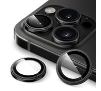 JETech Protector Lente Cámara para iPhone 16 Pro 6,3 Pulgadas y iPhone 16 Pro Max 6,9 Pulgadas, Cristal Vidrio Templado 9H Individual Anillo Metal Cubierta, 1 Juego (Titanio Negro)